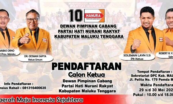 Hanura Malra Buka Penjaringan Bacalon Ketua Partai, Soleman : Dokumen Akan Dilanjutkan Ke DPP