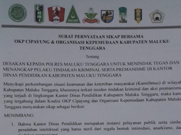 Tegas, Sejumlah OKP dan Organisasi Kepemudaan Desak Polres Malra Tangkap Pelaku Perusakan di Dinas Pendidikan